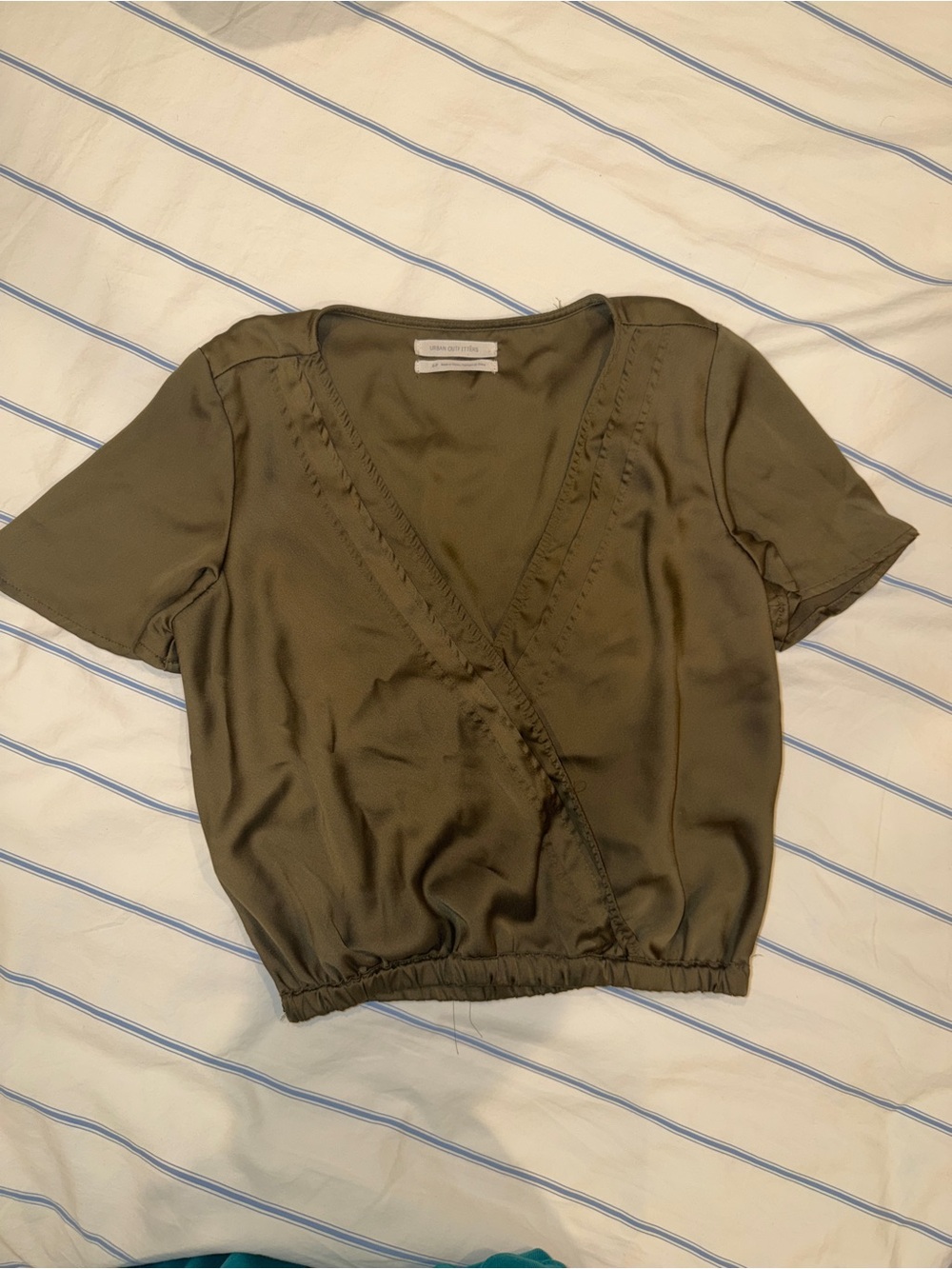 Urban Outfitters Olive Green Wrap-Front Short Sleeve Top